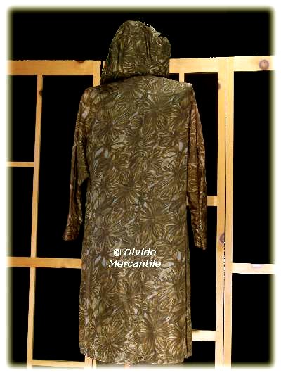Vintage 60s Hooded Long Jacket Brush Stroke Leaves M L