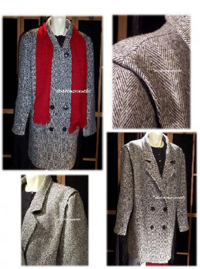 Vintage Dbl Breasted Herringbone Tweed Car Coat B58 XXL