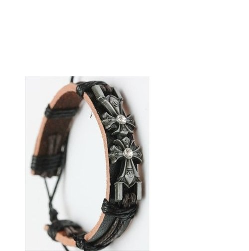 Leather Cross Rhinestone Bracelet