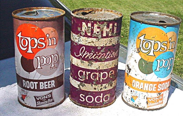 3 dumper flat top soda cans - Nehi and Tops 'n pop