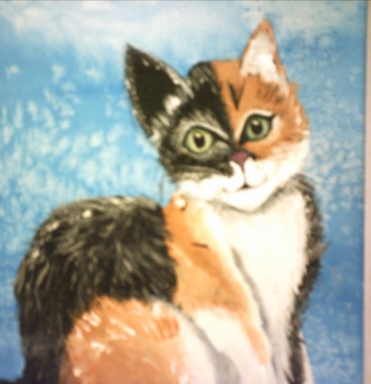 CURIOUS KITTY CAT... looking thru the window.. 9x12" original