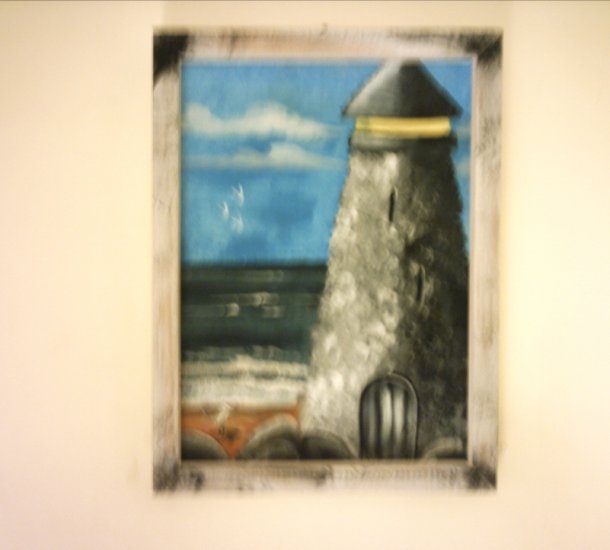 STONE LIGHTHOUSE BY THE SEA... 9 x 12" original painting