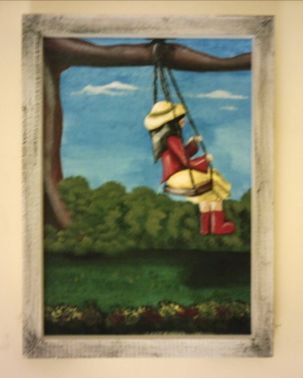 SWINGING PENNY... 9 x 12" original painting framed