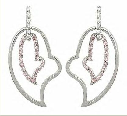 Double Heart Pink CZ Earrings