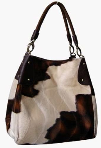 Cow Fur Hair Brown Tan Western Purse Bag Tote Large travel Handbag