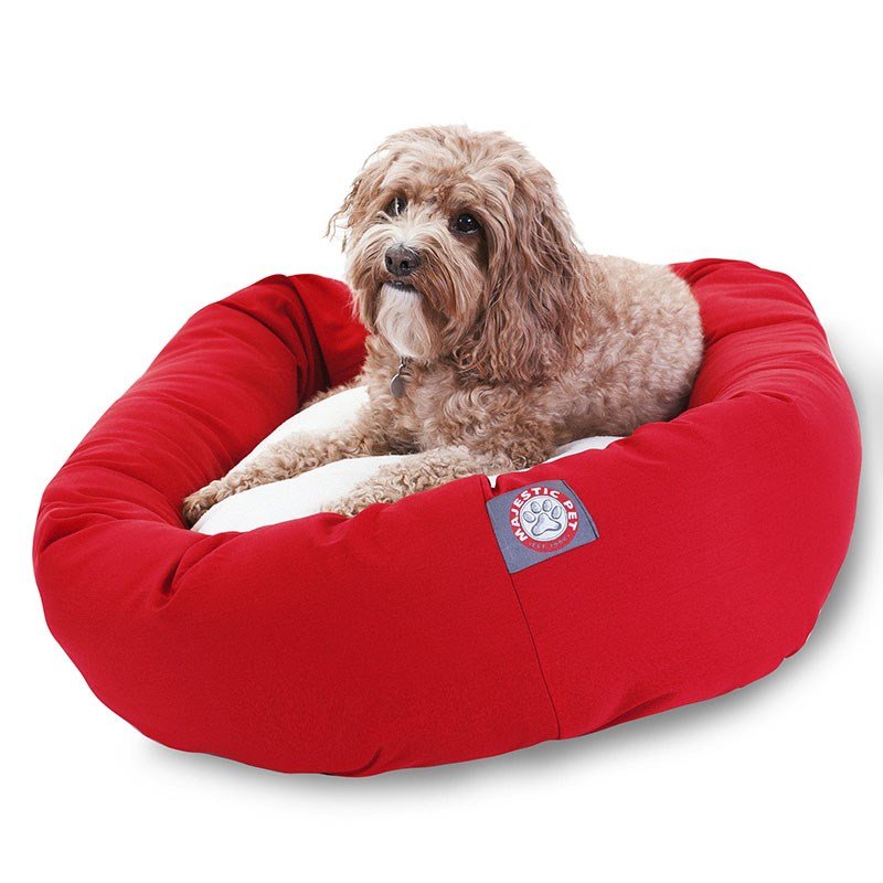 Majestic Pet Products 32-inch Red & Sherpa Bagel Dog Bed
