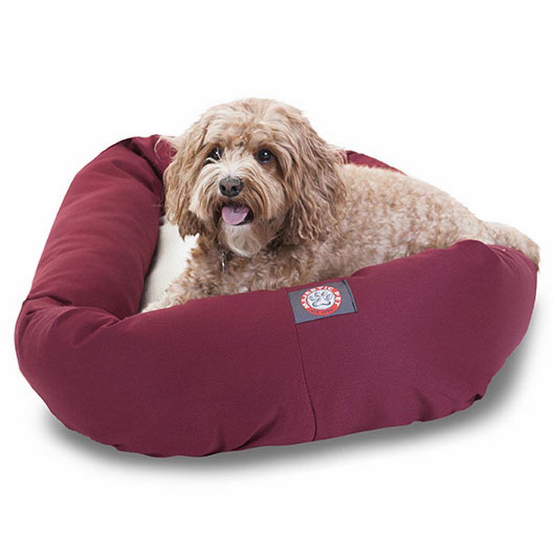 Majestic Pet Products 32-inch Burgundy & Sherpa Bagel Dog Bed