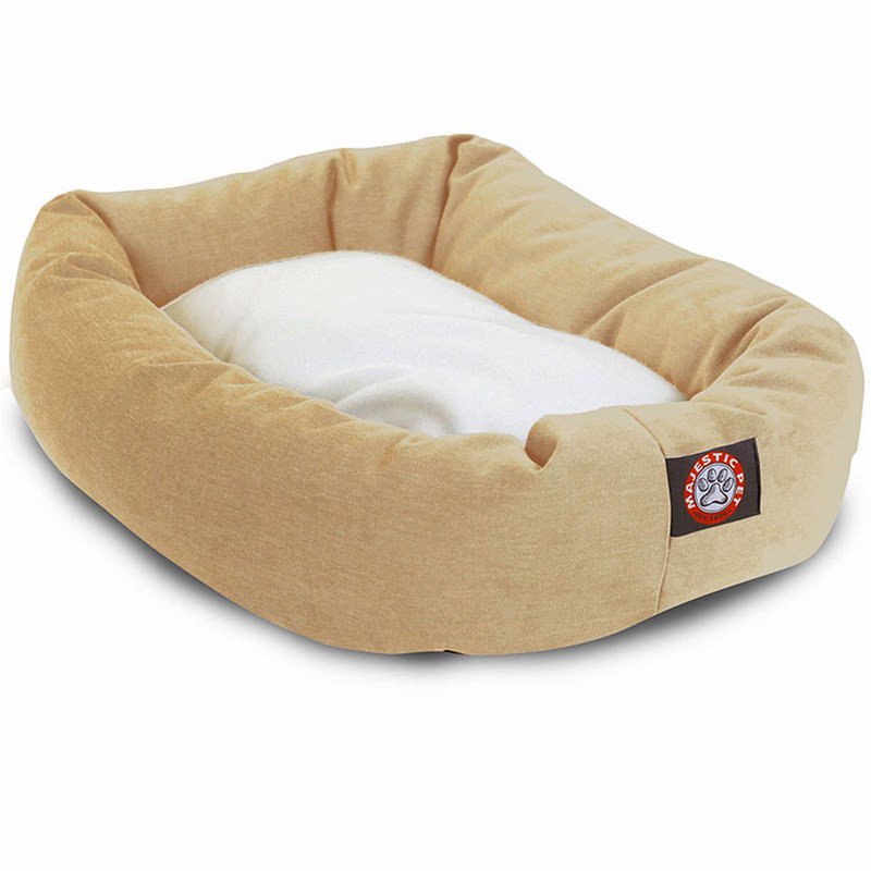 Majestic Pet Products 32-inch Khaki & Sherpa Bagel Dog Bed