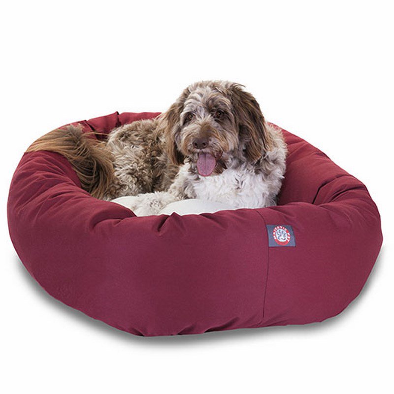 Majestic Pet Products 52-inch Burgundy & Sherpa Bagel Bed