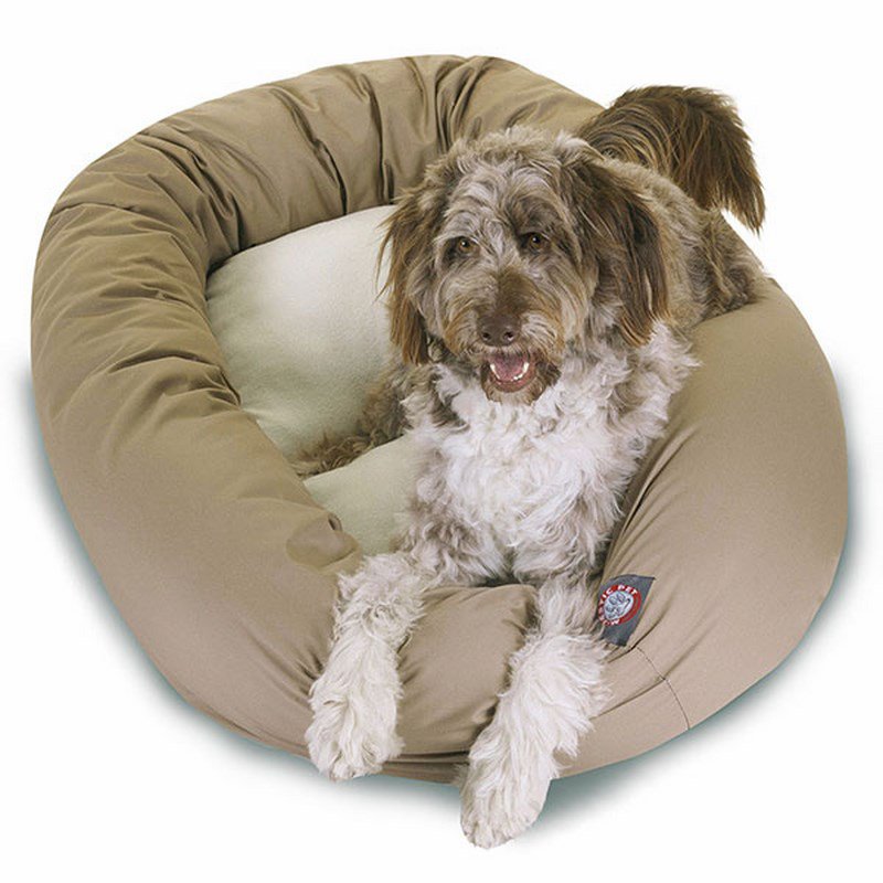 Majestic Pet Products 52-inch Khaki & Sherpa Bagel Bed