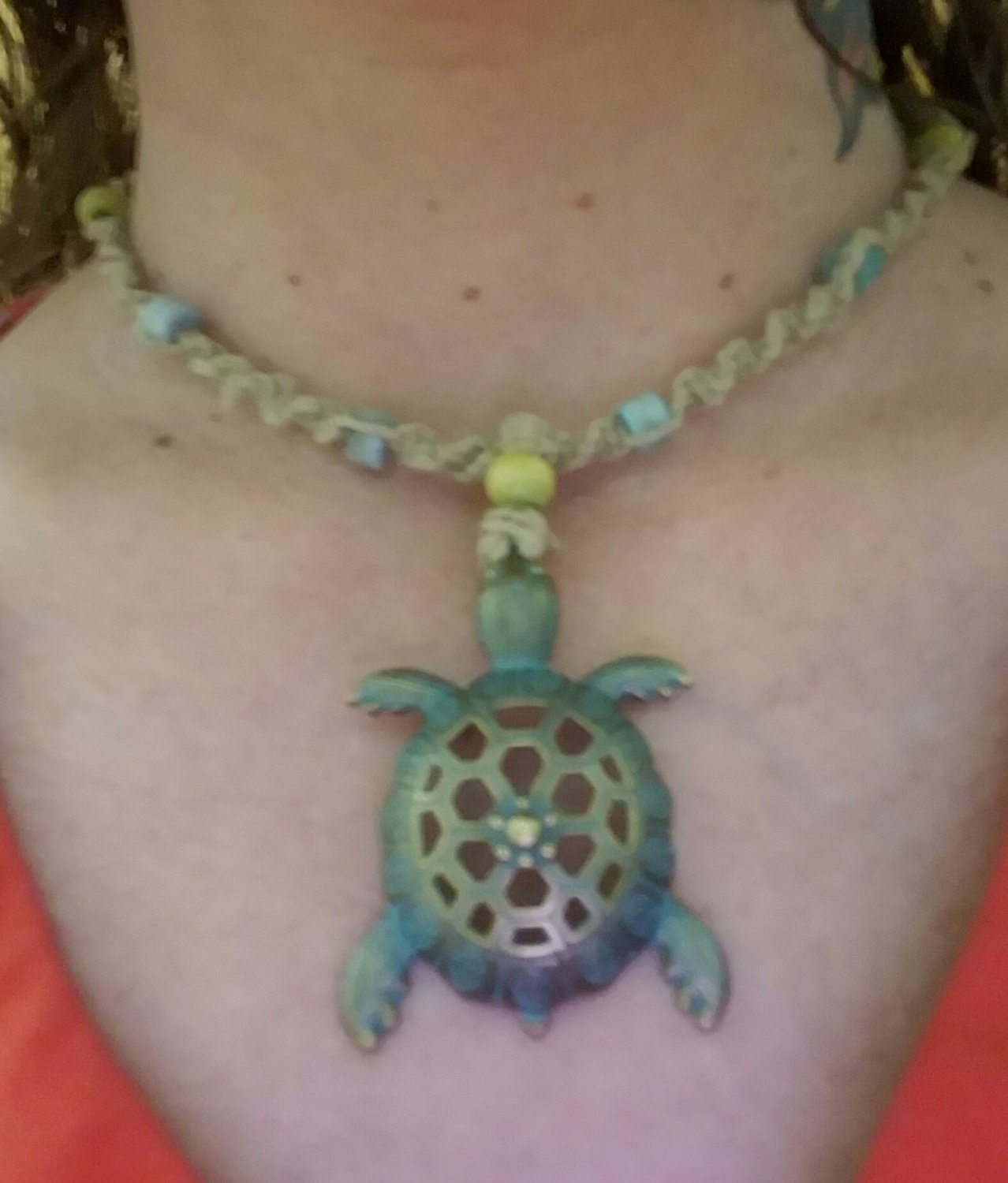 Handmade Boho Hippie Style Hemp Necklace With a Sea Turtle pendant