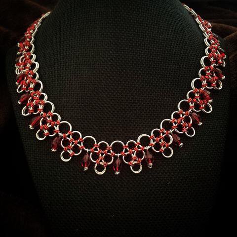Handmade Chainmaille Designer statement Necklace Sparkling Red