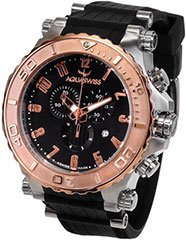 Aquaswiss 39XG084 Mens Watch Rose Gold Tone Bezel Bolt Quartz Chronograph Black Dial Rubber Strap