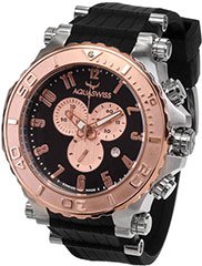 Aquaswiss 39XG087 Mens Watch Rose Gold Tone Bezel Bolt Quartz Chronograph Rubber Strap