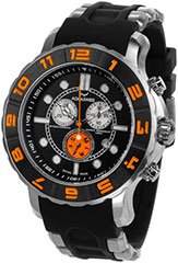 Aquaswiss 96XG056 Mens Watch Rugged Quartz Chronograph Black Dial Bezel Rubber Strap Orange Bezel