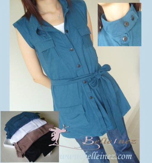 Chic Button Front Sleeveless Top With Belt