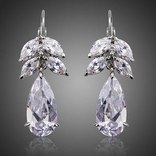 PLATINUM PLATED MULTI-CUT CUBIC ZIRCONIA EARRINGS