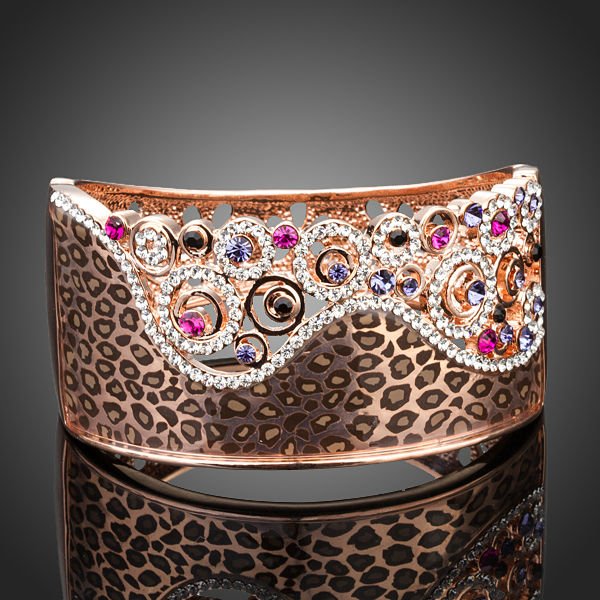 Arista Gems Captivating 18K Rose Gold Plated Austrian Crystals Cuff Bracelet