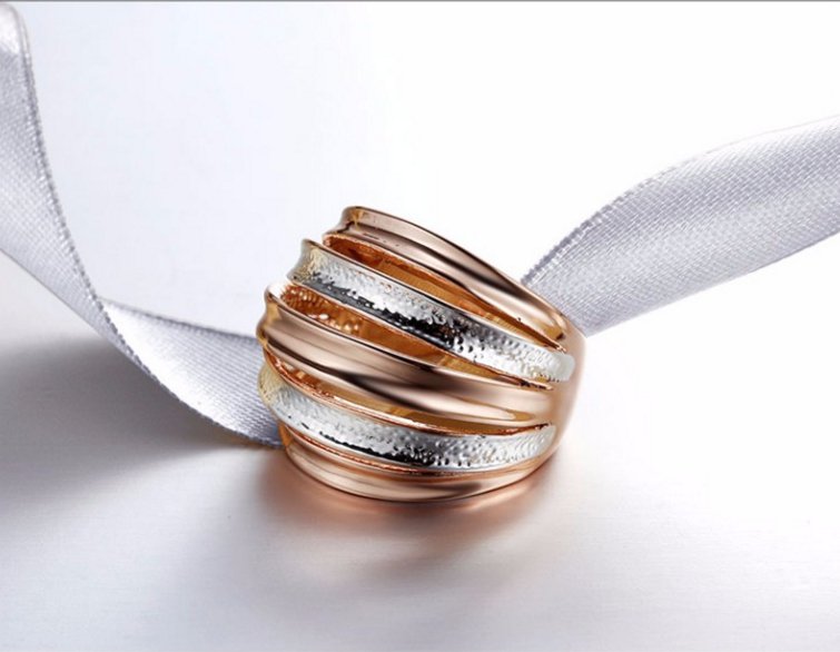 Rose Gold Multi-layered Stack Rings for Women Metallic Finger Ring Female Jewelry Accessories