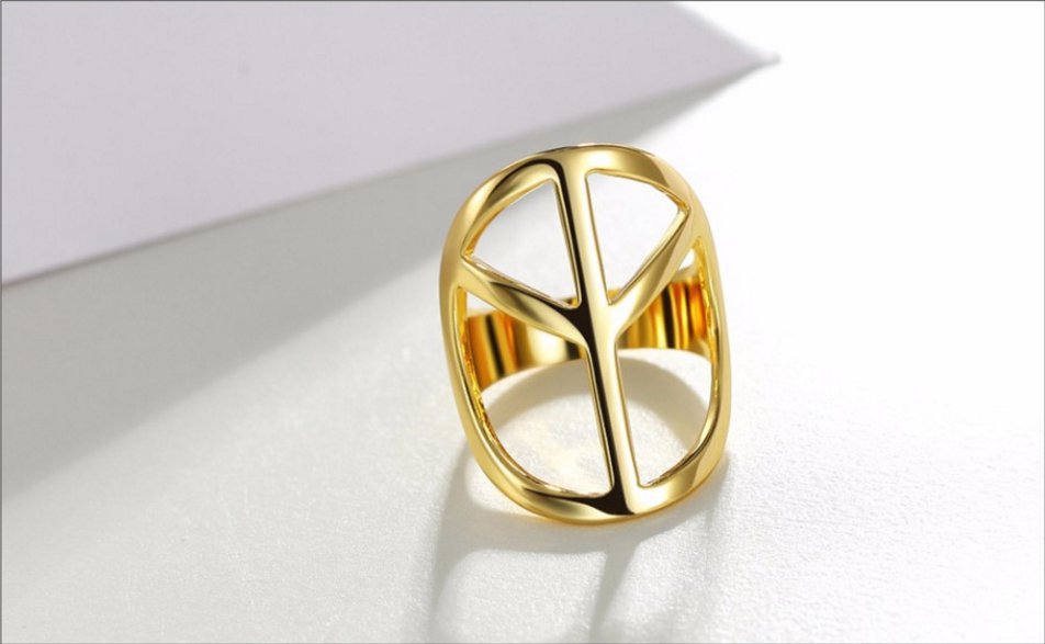 Gold Plated Hollow Out Rings Peace Symbols Finger Rings Female Geometric