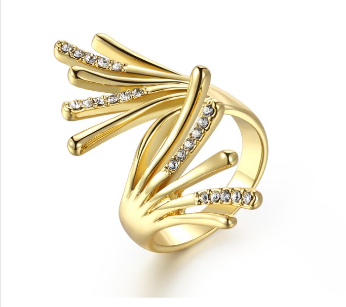 Gold Plated Wing Rings for Woman Rhinestone Paved Party Rings Fashion Jewelry