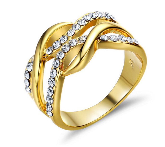 Gold Plated Multilayer Size Rings For Women Rhinestone Paved Twisted Design