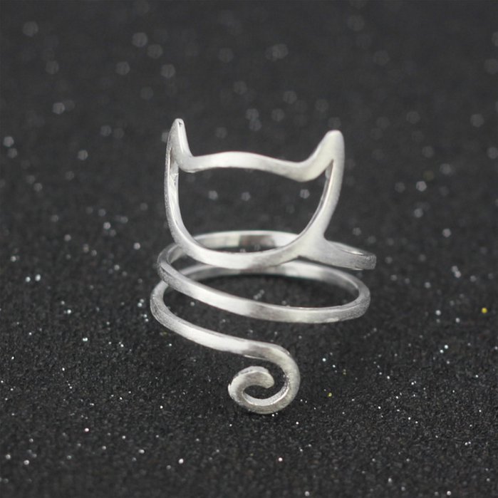 Free shipping sterling silver r wire winding cute cat adjustable ring