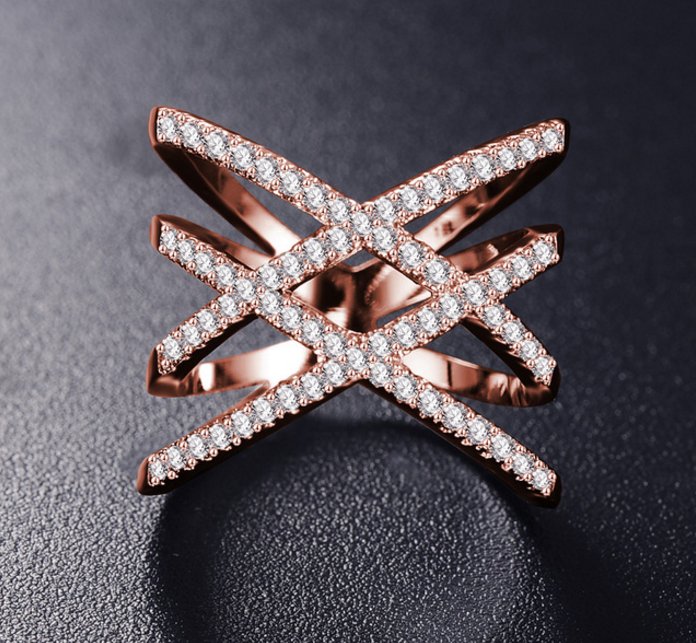 Fashion Rings Double Letter X Shape Ring Zirconia Micro Paved Silver Plated Women Anel