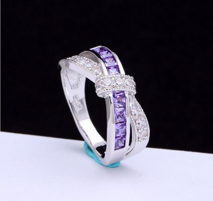 Ring luxury hot Princess women Wedding Engagement Ring purple pink color jewelry