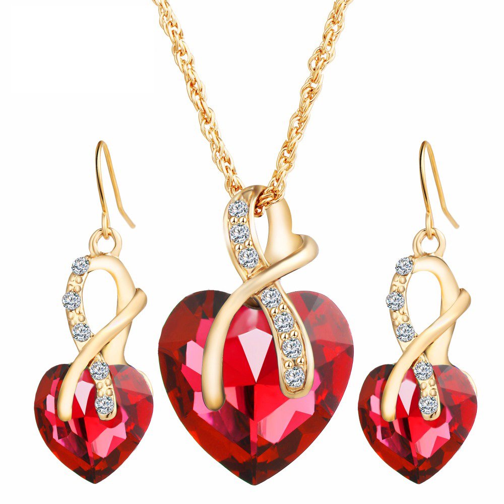 Gold Plated Heart Pendant Necklace & Earrings Set