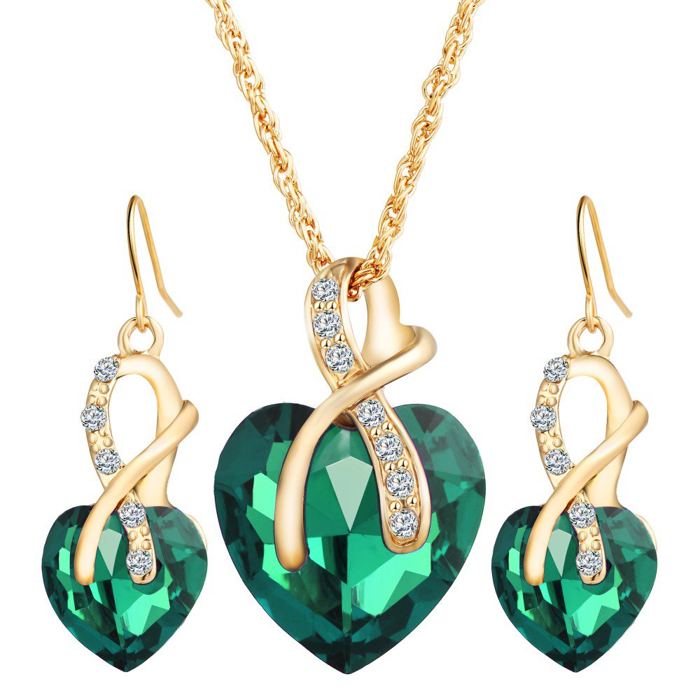 Gold Plated Heart Pendant Necklace & Earrings Set