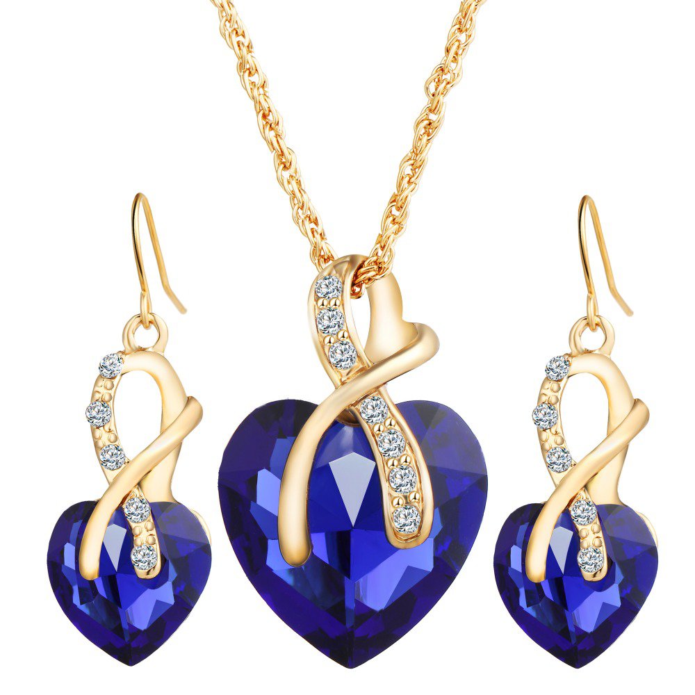 Gold Plated Heart Pendant Necklace & Earrings Set