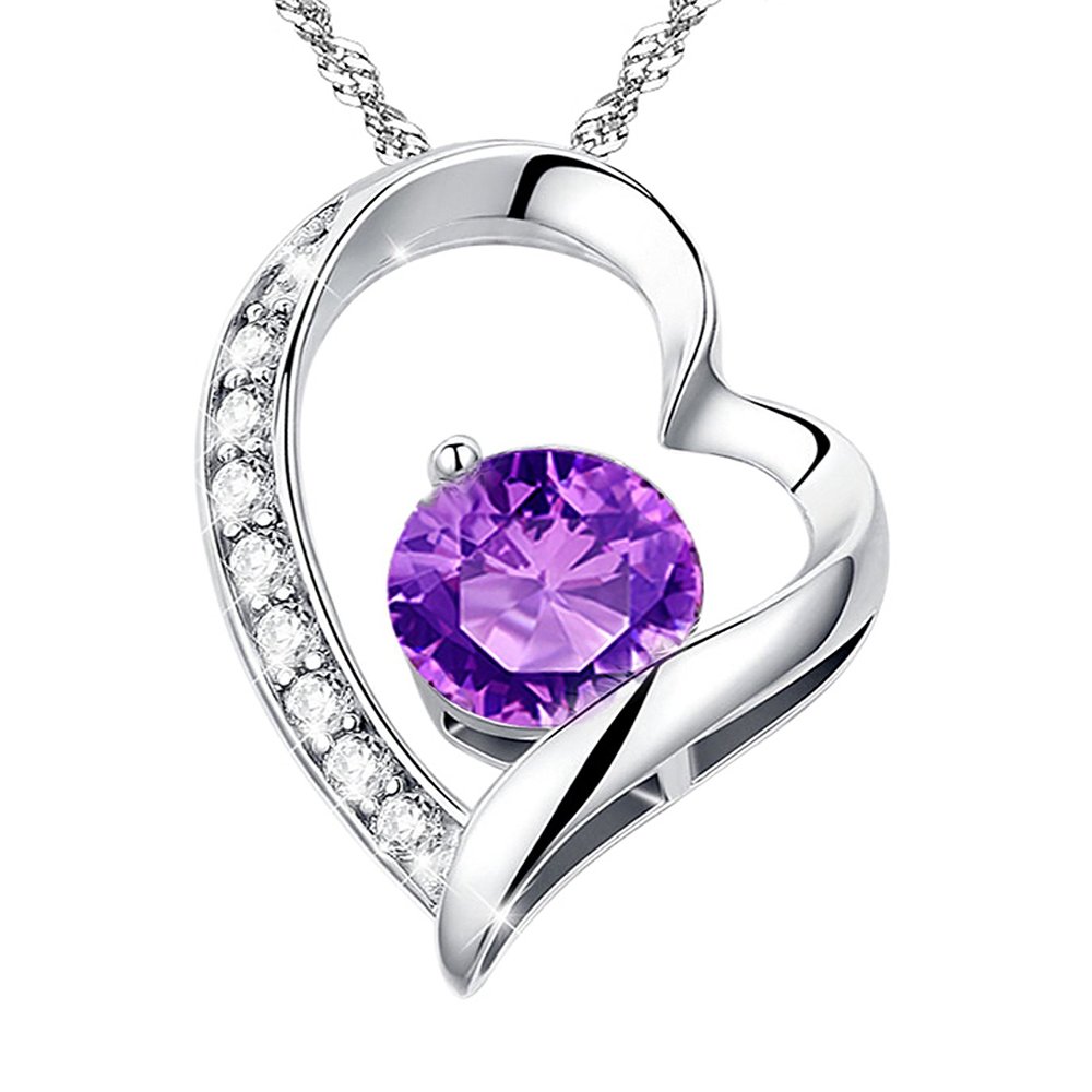 Necklace Heart Shaped Platinum Plated with Cubic Zircon