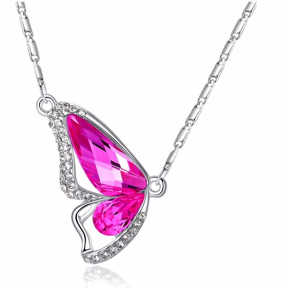 Pendant Necklace Butterfly Silver Tone Adorned with Swarovski Elements