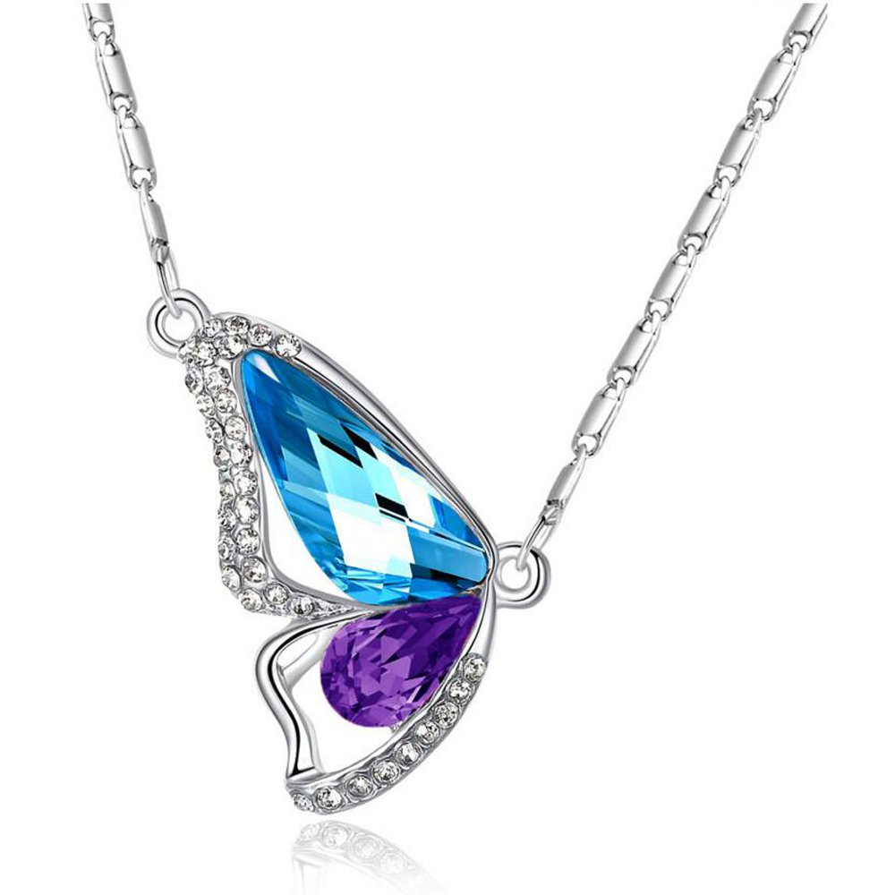 Pendant Necklace Butterfly Silver Tone Adorned with Swarovski Elements