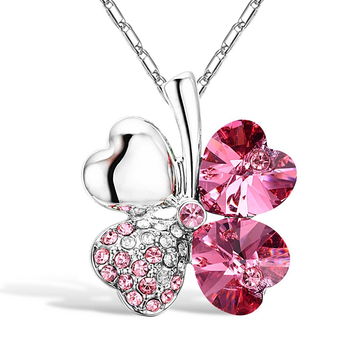 Leaf Clover Heart Shaped Crystal Pendant Necklace