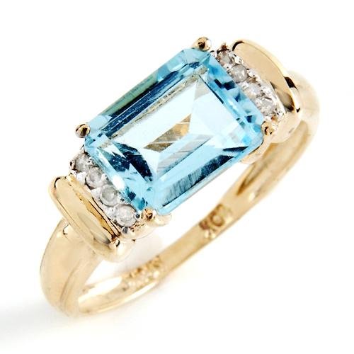 Elegant 2.58ctw Natural Blue Topaz and Genuine Diamond Solid Polished Yellow Gold Ring FREE Shipping