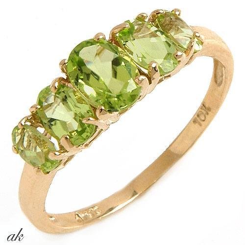 Elegant Genuine Peridot Ladies Band, 3.45ctw., Solid Yellow Gold FREE Shipping