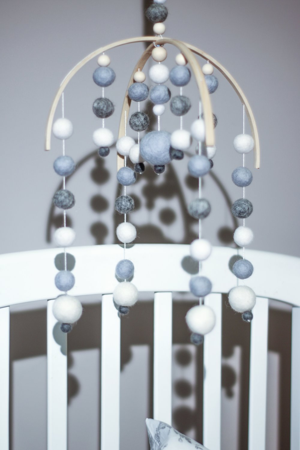 Felt ball baby mobile, baby nursery decor