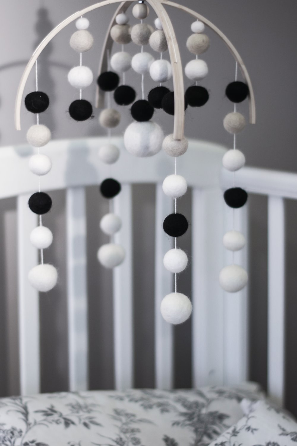 Felt ball baby mobile, baby nursery decor