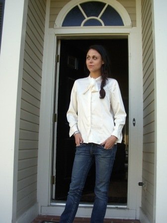Cream Tie Neck Blouse