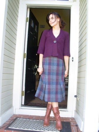 Vintage Plaid Skirt with Front Pleats