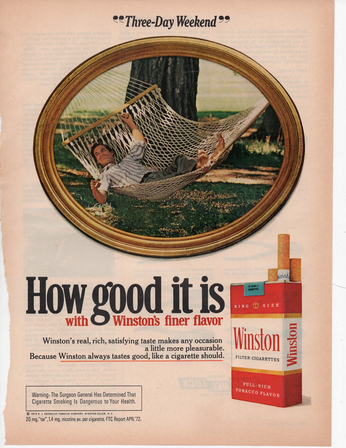 Winston Cigarettes Vintage Magazine Print Ad August 1972