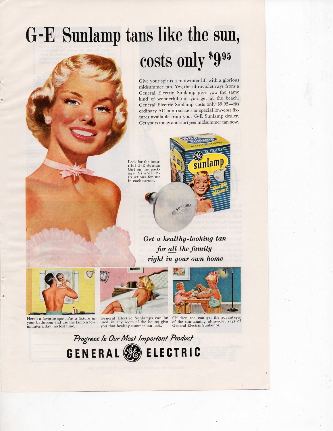 GE Sunlamp Vintage Magazine Print Ad February 1957