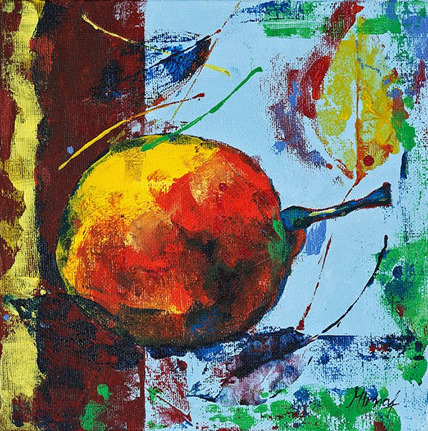 Modern original acrylic painting fresh fruit pear abstract still life