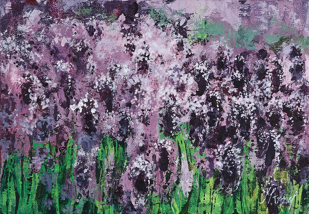 Modern original wall art acrylic painting lavender flowers landscape-new
