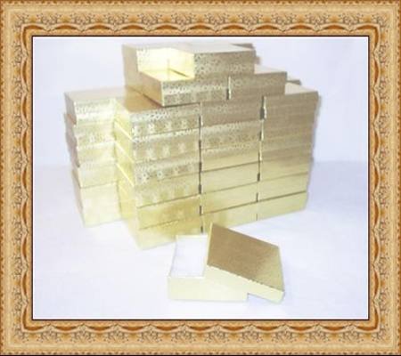 100 Gold Foil Cotton Filled Jewelry Display Gift Boxes 3 x 3