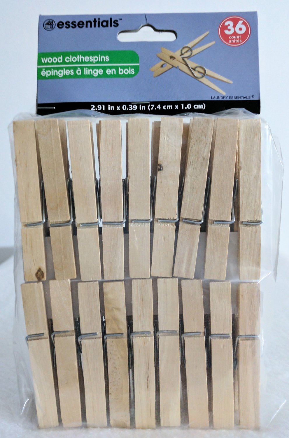 36 Count Wood Clothespins, Laundry Essentials® Wooden Clothespins Size2.91âx.39"
