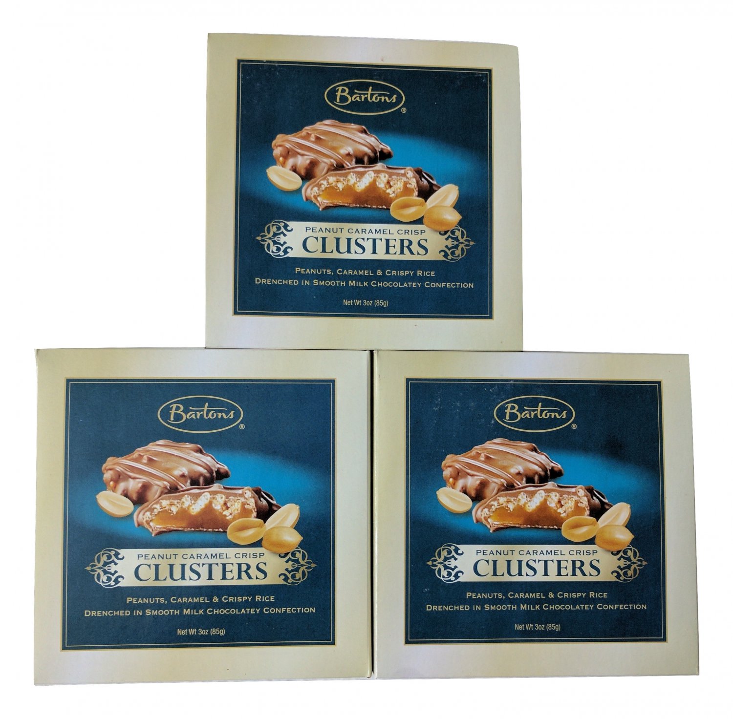 Three Box Bartons Peanut Caramel Crisp Clusters Smooth Milk Chocolatey Confection