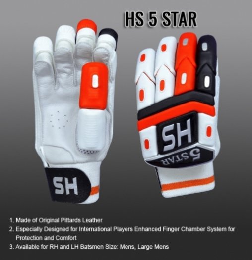 HS 5 STAR Batting Gloves Made of Original Pittards Leather Available for LH & RH Batsman